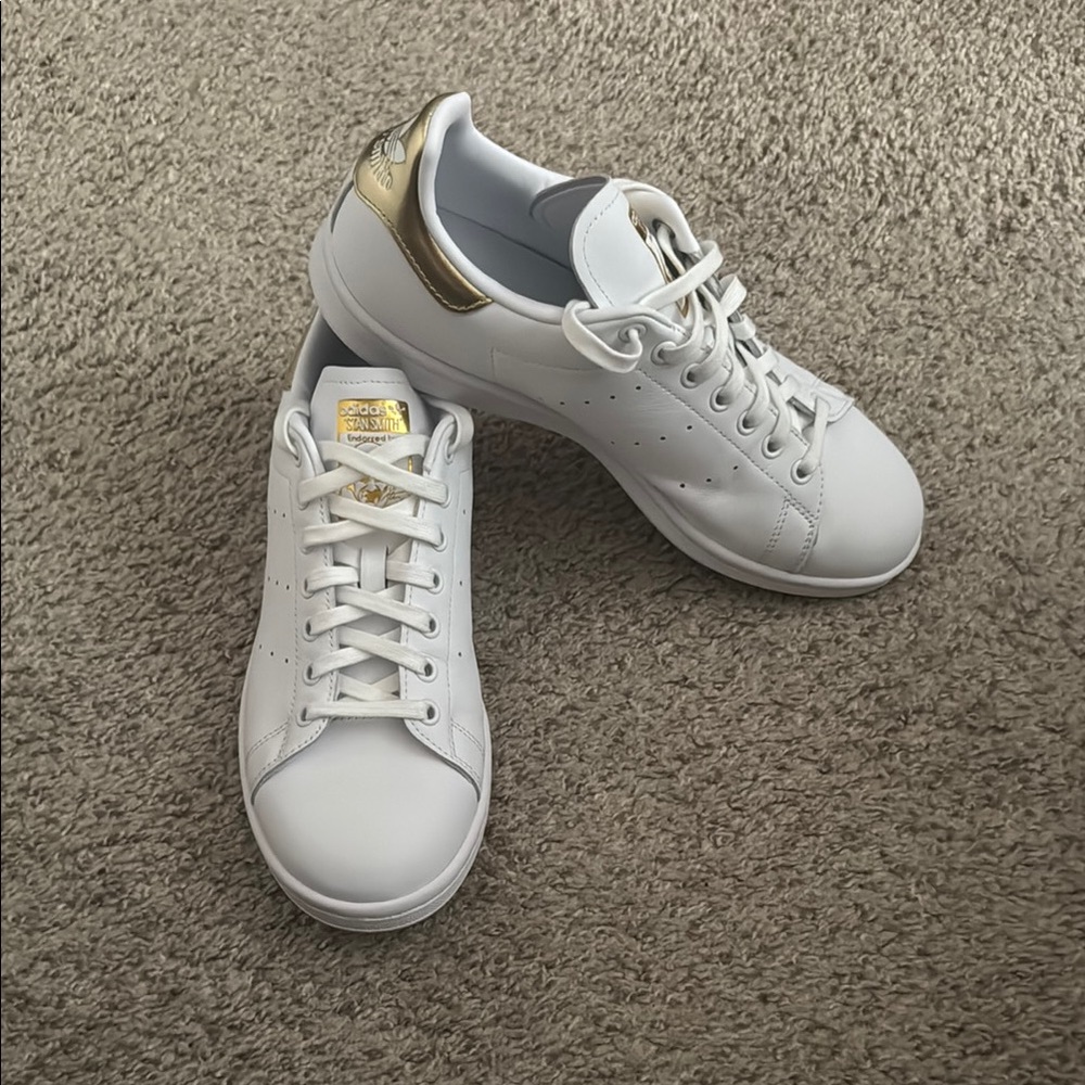 Adidas Women's White and Gold Sneakers